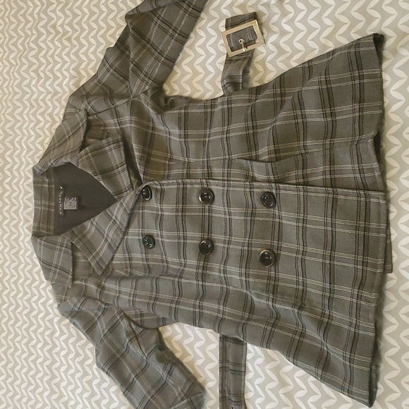 Rampage Gray Plaid Belted Double Breasted Jacket - Picture 9 of 13